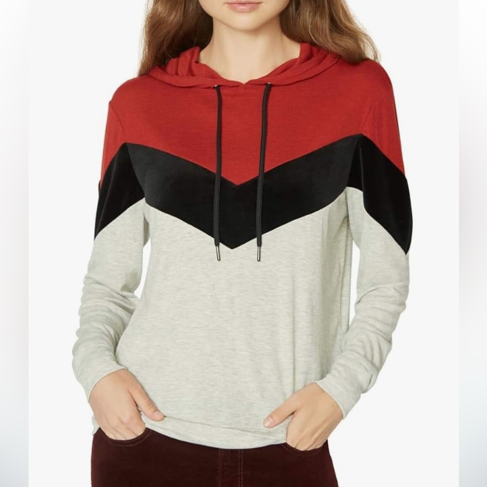 Sanctuary Clothing Womens Tri-Color Hoodie Sweatshirt